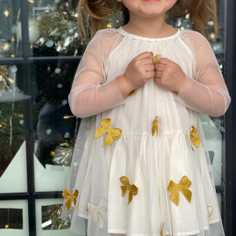 Stella McCartney Girls Long Sleeve Tulle Bow Dress